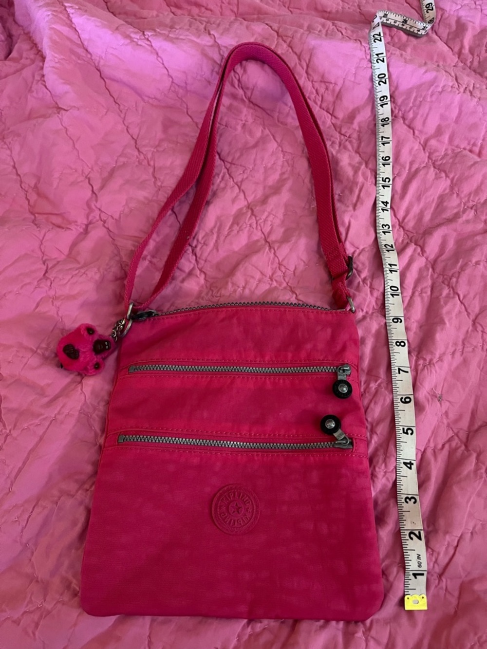 Kipling Hot Pink Nylon Crossbody Bag with Monkey Charm